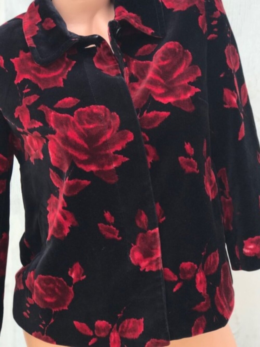 Talbots Black Red Rose Cotton Velvet Blazer Jacket Women's size 16P